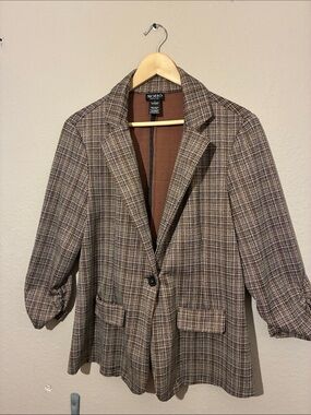 SOHO Brown Plaid Single-Button Woman’s Blazer